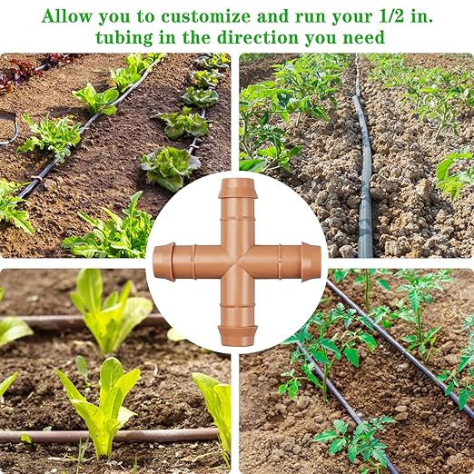 Drip Irrigation Barbed Cross Tee：10 Pack Drip Irrigation Cross Parts Fits for 1/2 Inch Drip Irrigation Tubing 17mm 0.600" ID Barbed Connectors for Patio Lawn Garden