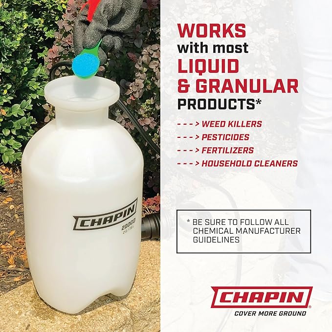 Chapin 20003 Made in USA 3 -Gallon Lawn and Garden Pump Pressured Sprayer, for Spraying Plants, Garden Watering, Lawns, Weeds and Pests, Translucent White