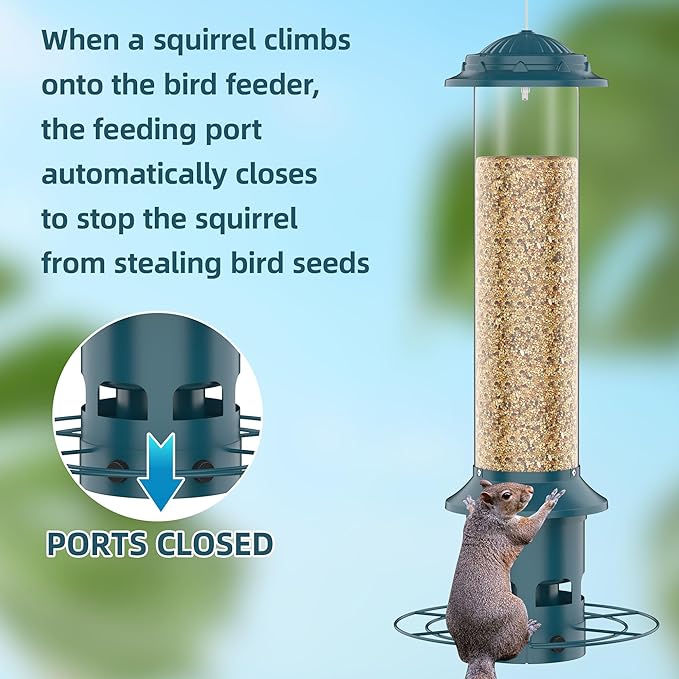 Bird Feeder,Metal Squirrel Proof Bird Feeders for Outdoors Hanging 4.0 LB Capacity,Easily Beat Squirrels,Attracting Finch,Cardinal,Chickadee
