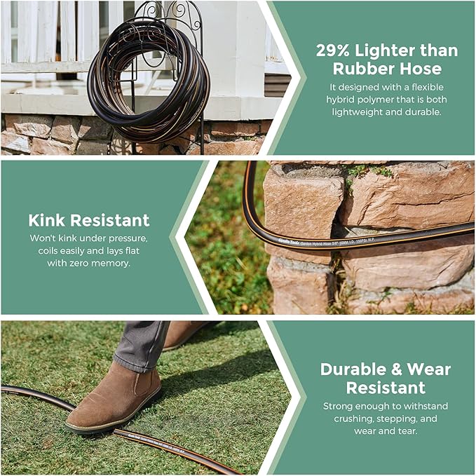 Giraffe Hybrid Garden Hose 5/8" x 25ft, Custom Length, NO Kink, Flexible, Leakproof Hose with Male to Female Fittings, 600 Burst PSI