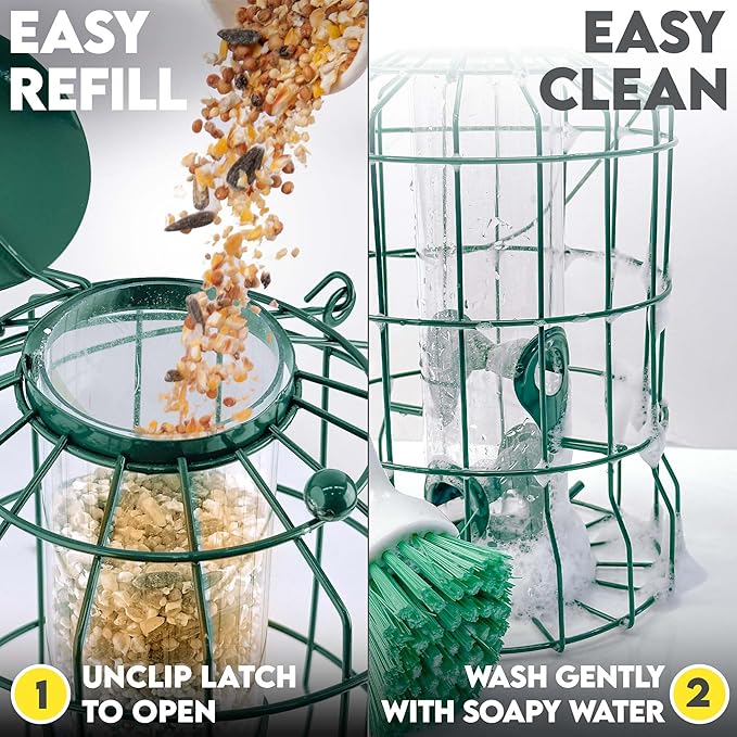 Squirrel Proof Bird Feeders for Outdoors Hanging (Premium Metal) 1.25 lb Capacity, Chew & Rust Proof, 4-Port Bird Feeder