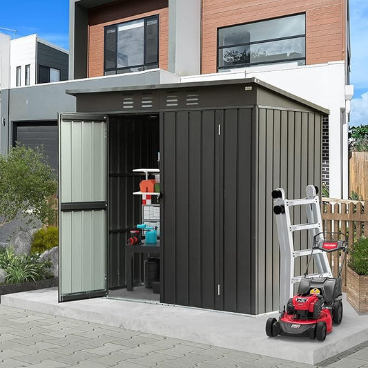 Domi Outdoor Storage Shed 5' x 3’, Metal Garden Shed with Galvanized Steel Frame for Bike, Tools, Lawn Mowers, Pool Toys, Outdoor Storage Cabinet with Lockable Door for Garden Lawn Patio (Dark Grey)