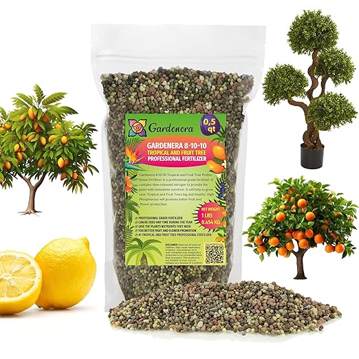 Premium 8-10-10 Fertilizer for Palm Trees, Citrus Plants and Other Tropical Plants by Gardenera - Boost Biomass and Enhance Leaf Color - 1/2 Quart