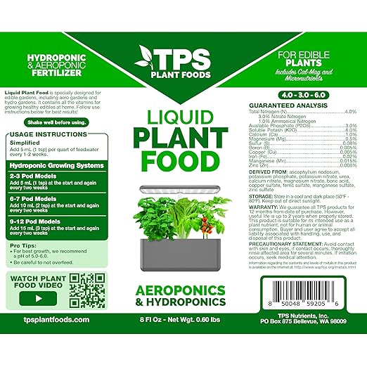 Liquid Plant Food for use in AeroGarden, IDOO and Hydroponic Growing Systems, Liquid Fertilizer 1 Gallon (128 oz)