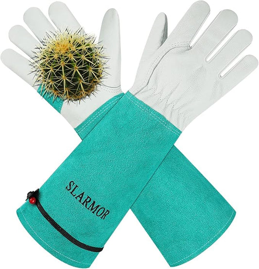 Long Gardening-Gloves Women/Men - Thorn proof Rose Pruning Heavy Duty Gauntlet (X-Large, Green)