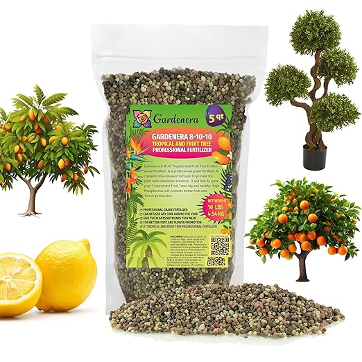 Premium 8-10-10 Fertilizer for Palm Trees, Citrus Plants and Other Tropical Plants by Gardenera - Boost Biomass and Enhance Leaf Color - 5 Quart