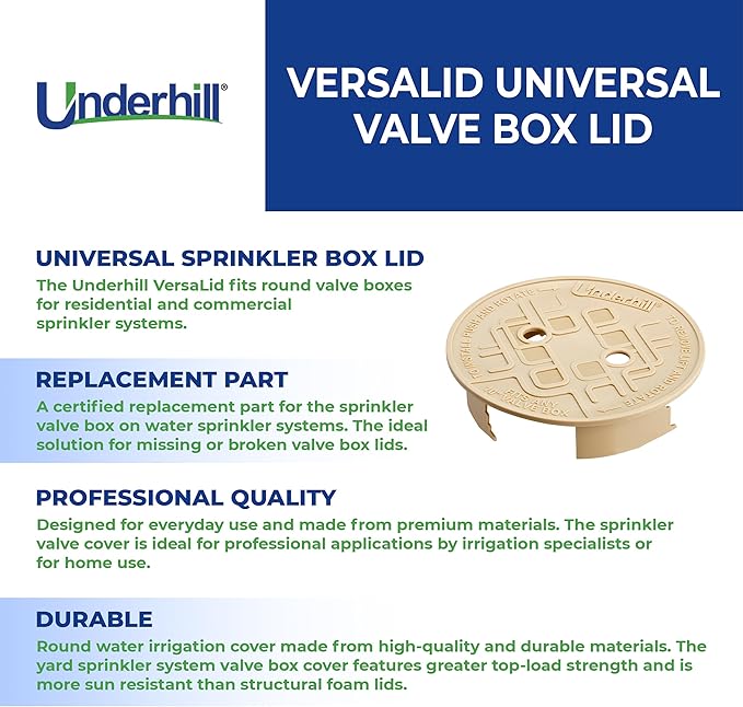 Underhill Sprinkler Valve Round Box Lid, VersaLid 10 Inch Universal Cover for Automatic Irrigation System, Tan, VL-10T-4, 4 Pack