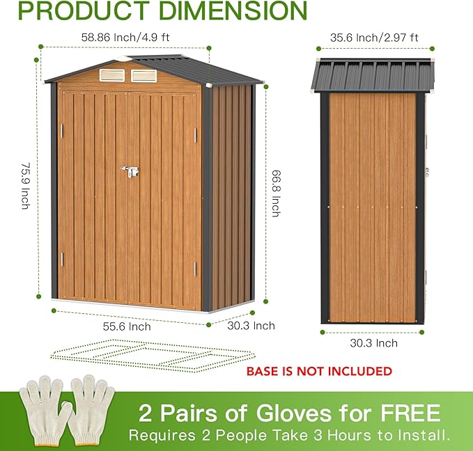 Outdoor Storage Shed, 5x3 Ft Metal Steel Tiny House with Lockable Door, Vertical Outside Storage Building for Garden, Backyard, Lawn, Patio Utility, Tool Storage