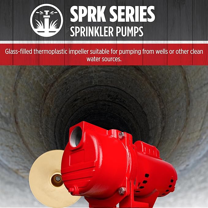 Red Lion 97101001 RL-SPRK100 Sprinkler Pump with Thermoplastic Impeller, 1 HP, 63 GPM, 115/230 Volt, Red