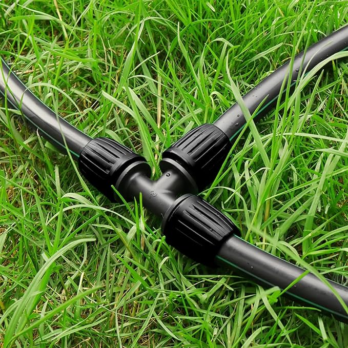 Drip Irrigation Fittings for 1/2 Inch Drip Tubing (1/2" ID x 0.65" OD)：1/2'' Drip Line Tees Anti-drop Locked Nut Barbed Tee Connectors Garden Irrigation System Parts (10 Pack)