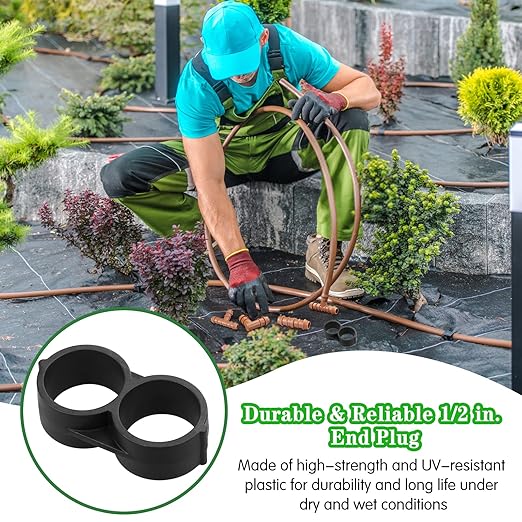 Drip Irrigation End Plug：20 Pack Drip Irrigation End Closure Parts Fits for 1/2 Inch Drip Irrigation Tubing 17mm 0.600" ID Goof Plug Connectors for Patio Lawn Garden