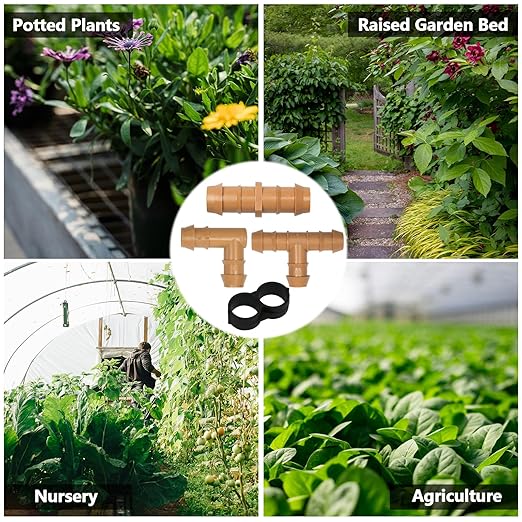 26 Pieces Drip Irrigation Fittings Kit for 1/2 Inch Tubing, Drip Irrigation Parts for Drip Sprinkler System- 7 Couplings, 7 Tees, 6 Elbows, 6 Plugs Drip Line Connectors