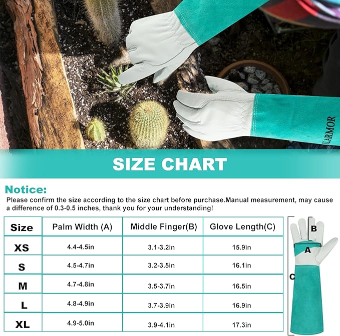 Long Gardening-Gloves Women/Men - Thorn proof Rose Pruning Heavy Duty Gauntlet (Small, Green)