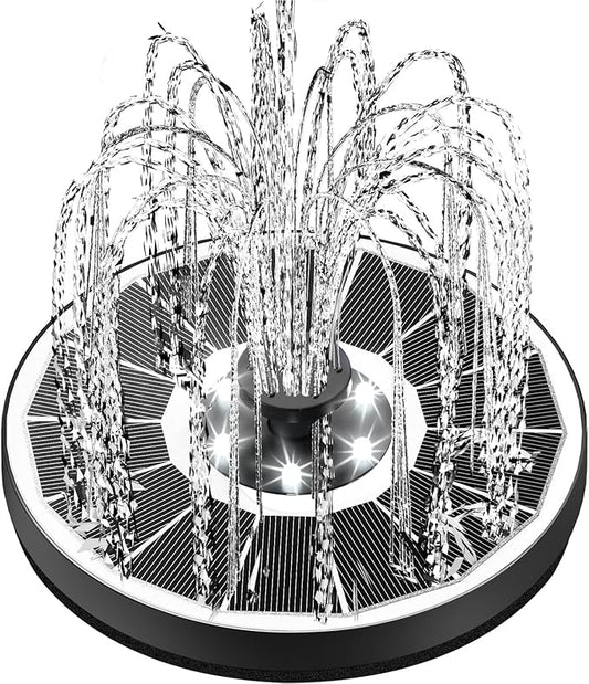 Solar Fountain Glass Panel with 2200 mah Battery, 3.5W Floating Solar Water Fountain with 4 Fixed Rods, Solar Fountain Pump for Bird Bath, Garden, Pond, Pool, Outdoor-White Lights