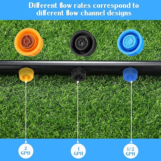 50 Pcs Drip Irrigation Emitters 1/4 Inch 1 GPH Water Tubing Irrigation Tubing Pressure Compensating Dripper Emitters System Drip Tip Constant Flow Heads Parts for Garden Watering Dripper