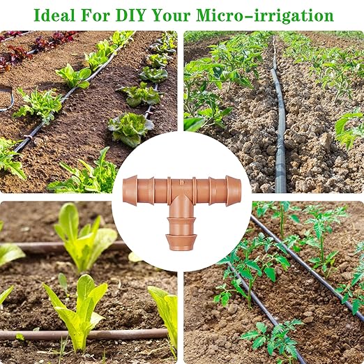 Drip Irrigation Barbed Tee：20 Pack Drip Irrigation Tee Parts Fits for 1/2 Inch Drip Irrigation Tubing 17mm 0.600" ID Tee Connectors for Patio Lawn Garden