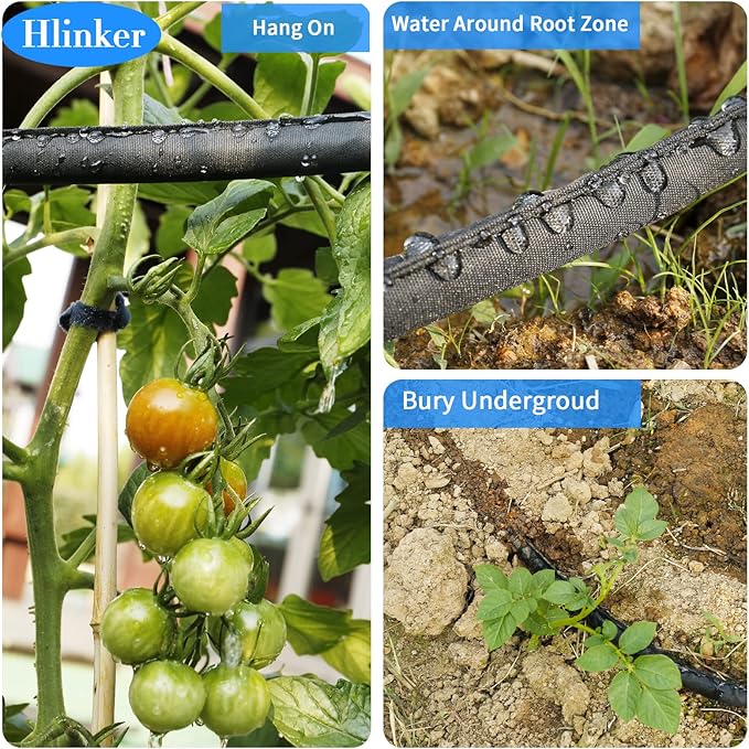 Flat Soaker Hose 15 25 50 75 FT for Garden Beds, 25Ft 1/2" Linkable Consistent Drip Irrigation Hose Save 80% Water, Leakproof Heavy Duty Double Layer Sprinkler Hose