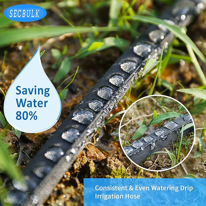 2025 Flat Soaker Hose 150 ft with Stakes for Garden, 75ft x 2 Linkable Drip Hose Diy Garden Irrigation System Saving 80% Water, Dual-layer Leak-free Design Water Hose with Holes