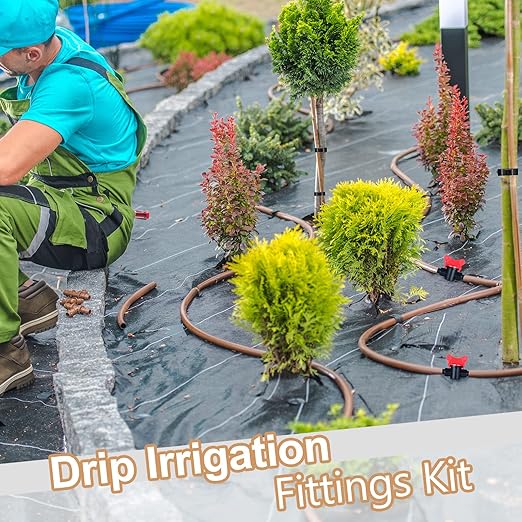 64 Pcs Drip Irrigation Fittings Kit 1/2 Inch Tubing Set Including 4 Switch Valve, 12 Elbows, 12 Couplings, 12 End Cap Plugs, 12 Tees and 12 End Closures Drip for Compatible Drip or Sprinkler Systems