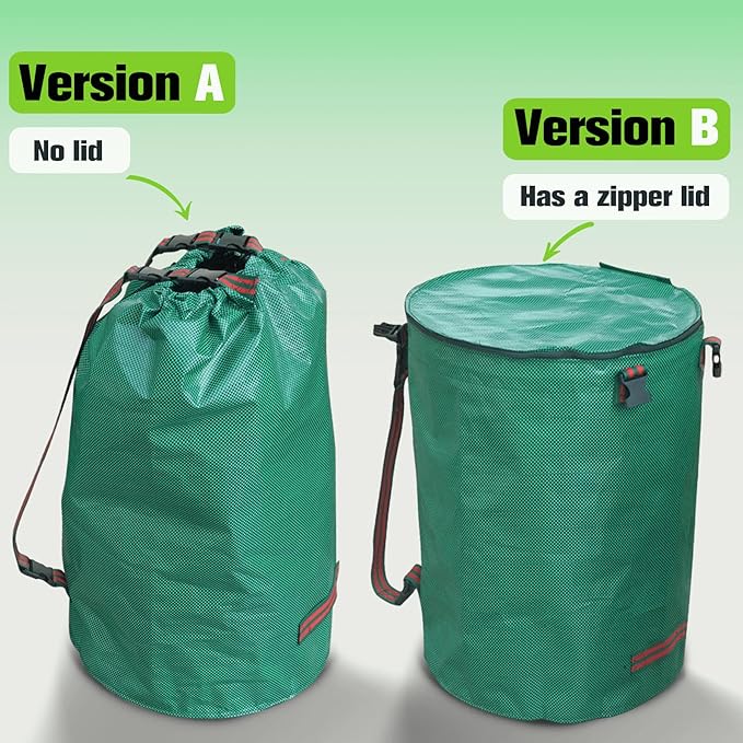 Leaf Collector Bag with Lid, Shoulder Strap, and Drawstring – Reusable Yard Garden Bag for Leaves and Lawn Trash, Perfect for Leaf Removal, Yard Clean-Up (Without lid, 48 Gallon)