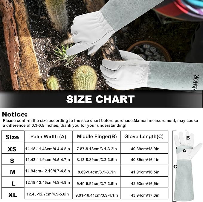 Long-Gardening-Gloves Women/Men-Thorn Proof Rose Pruning Heavy Duty Gauntlet-S