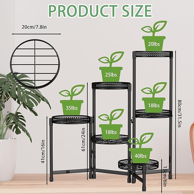 Metal Plant Stand Indoor 6 Tier Tall Corner Flower Stand Outdoor for Multiple Plants Folding Iron Flower Display Holders Rack Shelf Black (6 tier)