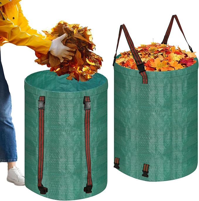 Leaf Collector Bag with Lid, Shoulder Strap, and Drawstring – Reusable Yard Garden Bag for Leaves and Lawn Trash, Perfect for Leaf Removal, Yard Clean-Up (Without lid, 48 Gallon)
