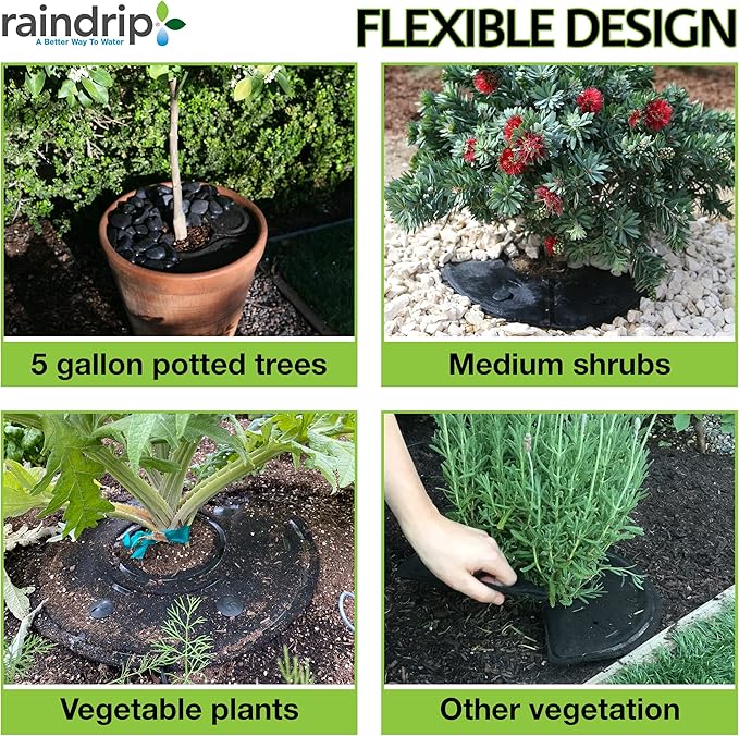 Raindrip RW16RE RootWise 360° Precision Plant Watering Pad for Plant & Tree Irrigation, 16 in. Watering Mat with Built-in Drip Tubing & Emitters,Watering Ring Connects to Drip Irrigation Systems,Black