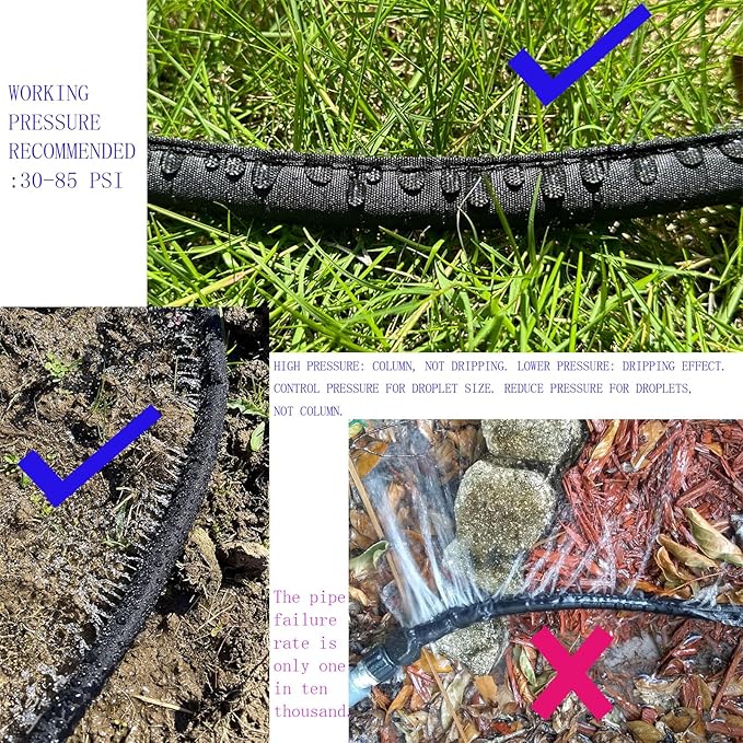 2025 Flat Soaker Hose 200 ft with Stakes for Garden, 50ft x 4 Linkable Drip Hose Diy Garden Irrigation System Saving 80% Water, Dual-layer Leak-free Design Water Hose with Holes