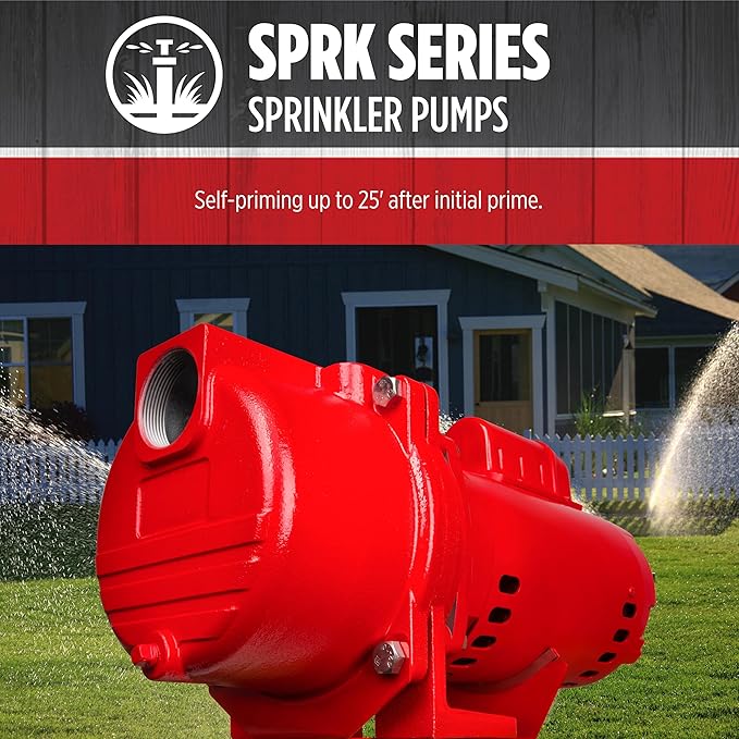 Red Lion 97101001 RL-SPRK100 Sprinkler Pump with Thermoplastic Impeller, 1 HP, 63 GPM, 115/230 Volt, Red